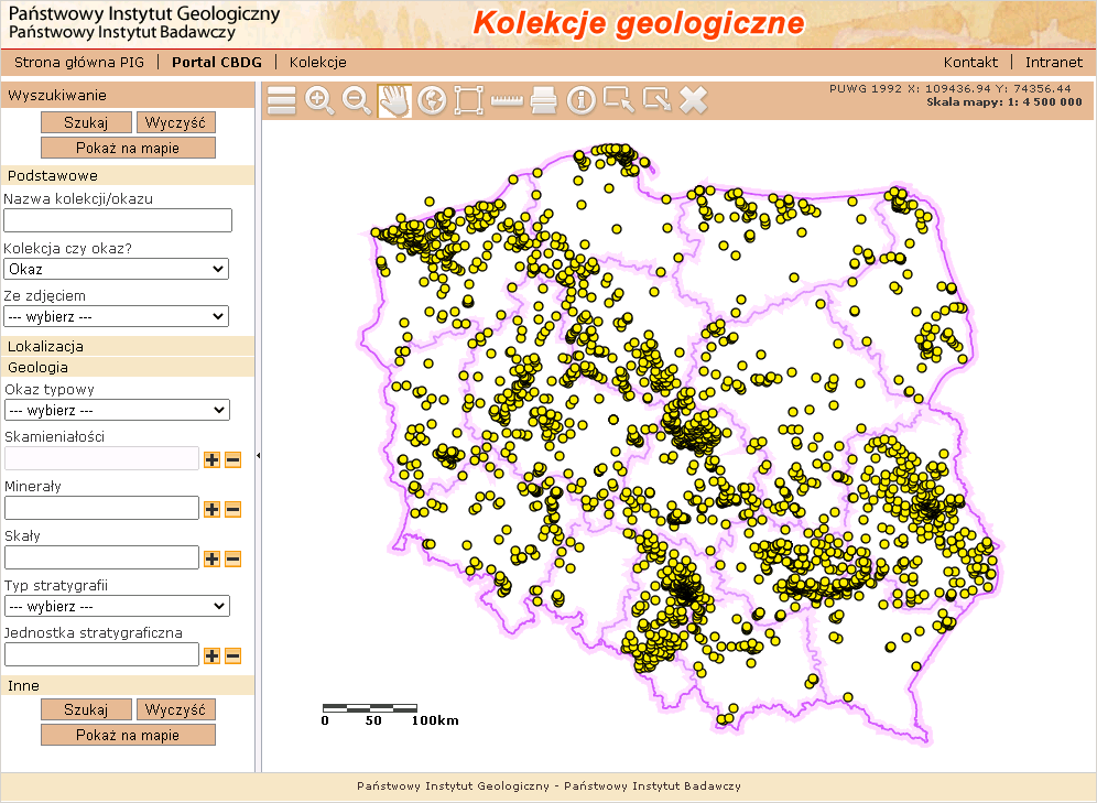 Screen of main page of Application CBDG Geological Collections