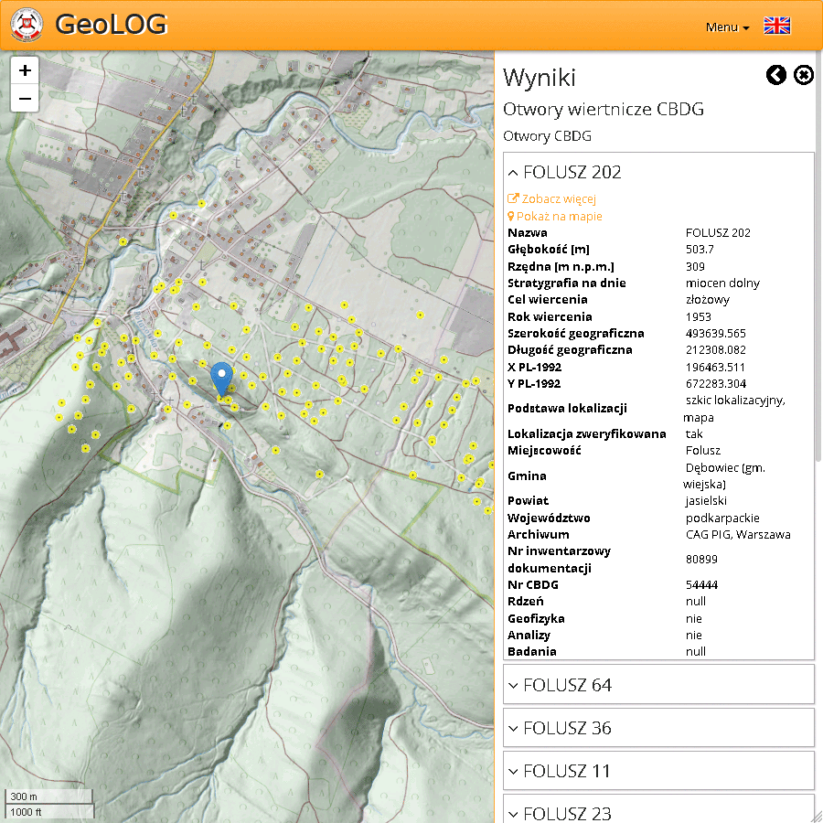 Screen of Application CBDG GeoLOG