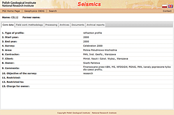 Screen of Application CBDG Seismics