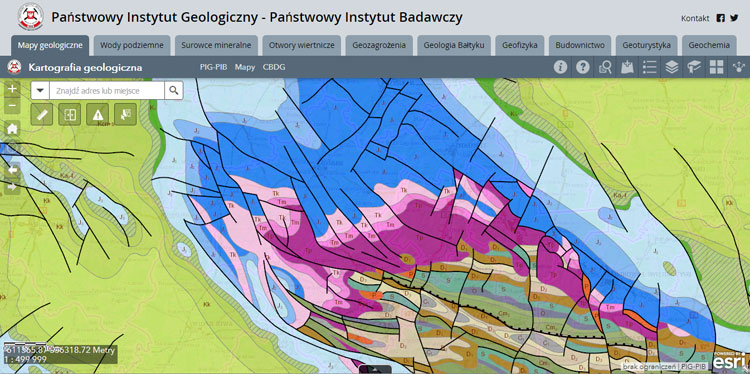 Screen of Spatial data Portal GEOLOGIA
